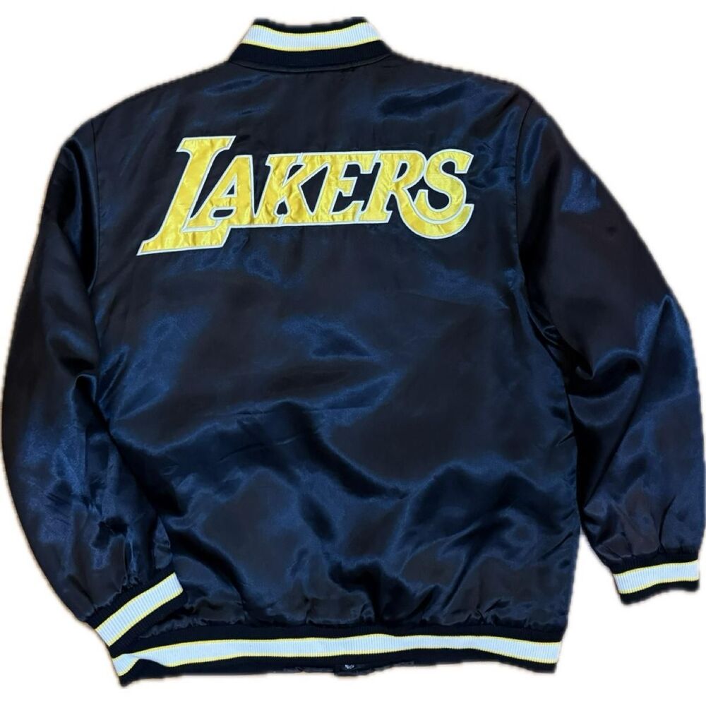 Vintage Style Ultra Game NBA Official Satin Bomber Jacket Los Angeles Lakers Bla